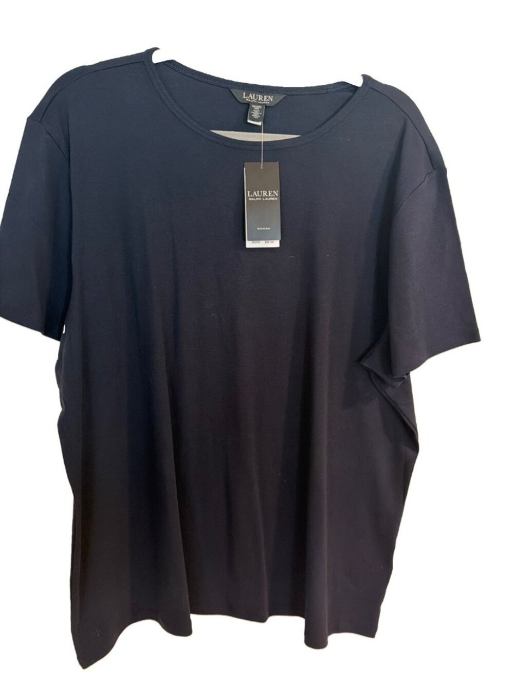 NEW Ralph Lauren WOMAN Scoop Neck Top Shirt 3X BLACK Cotton Short Sleeve #41381